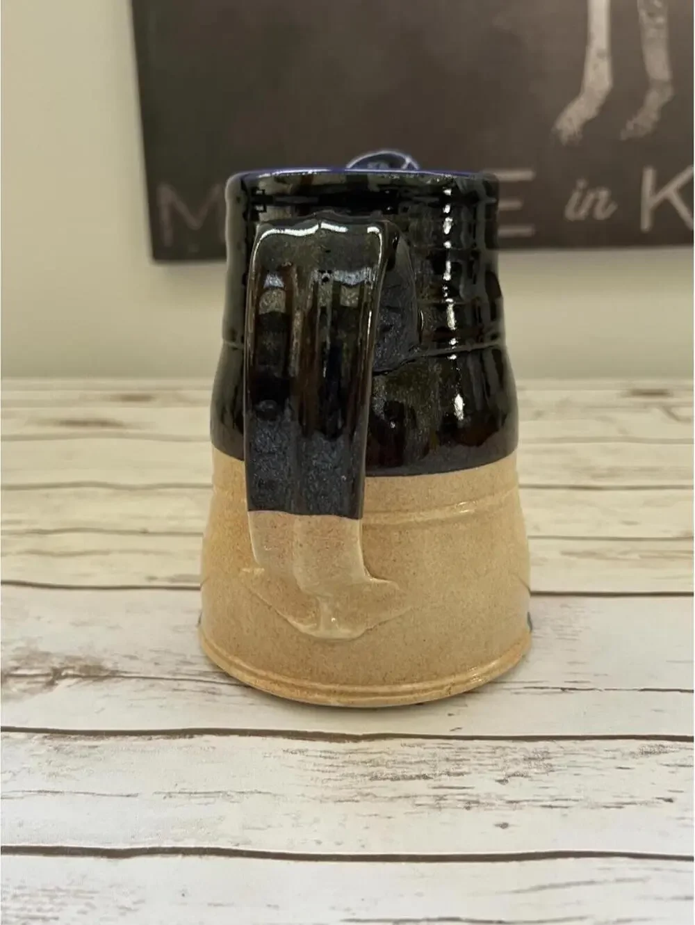 Handmade Two-Tone Ceramic Pitcher in Navy‎ and Beige